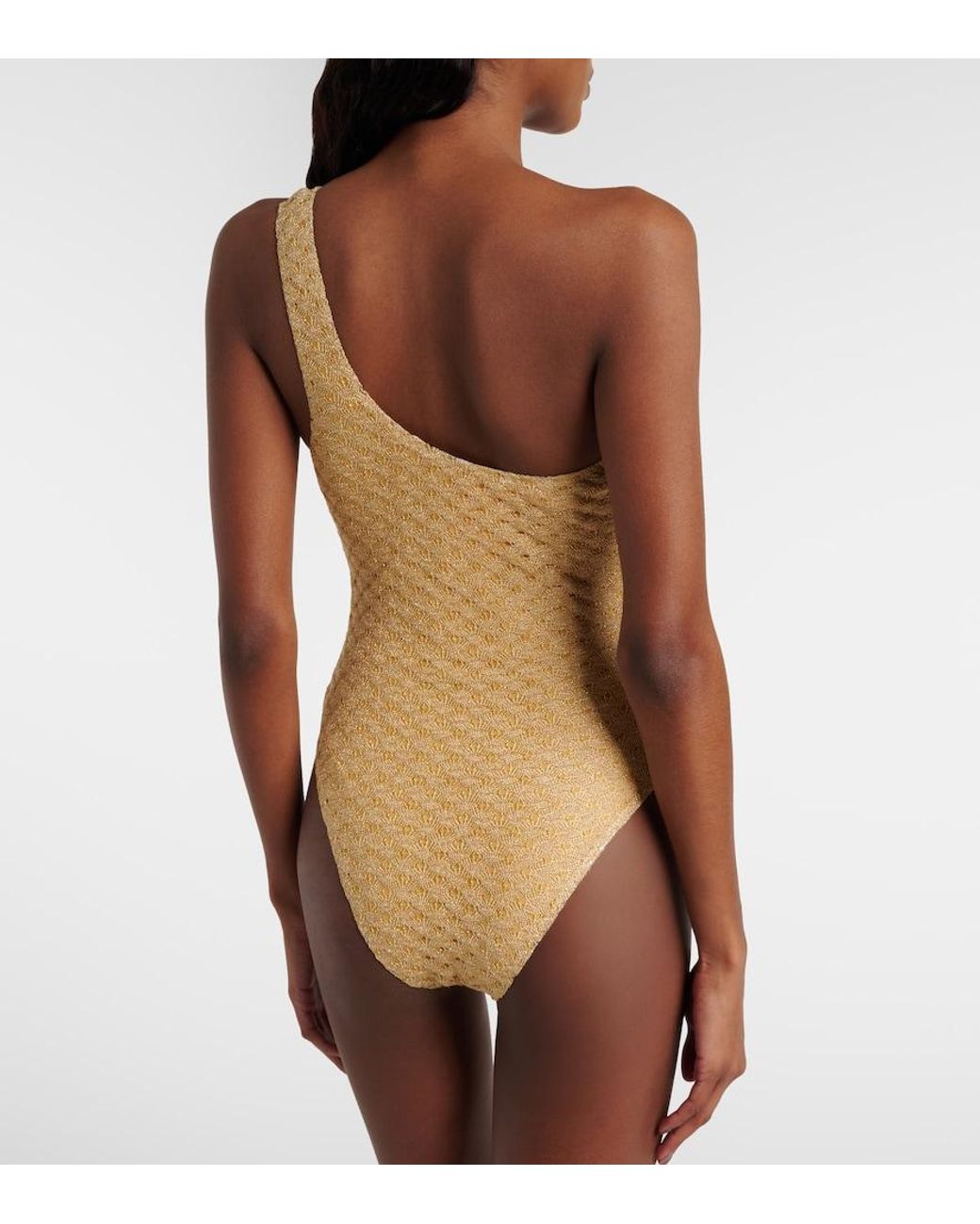 Missoni Natural One-Shoulder Lame Swimsuit