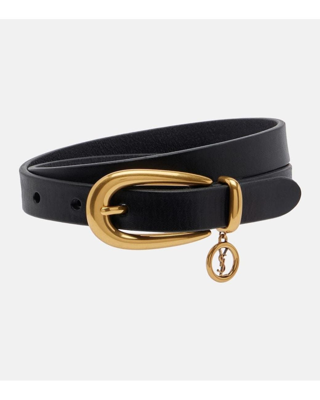 Saint Laurent Black Cassandre Leather Belt