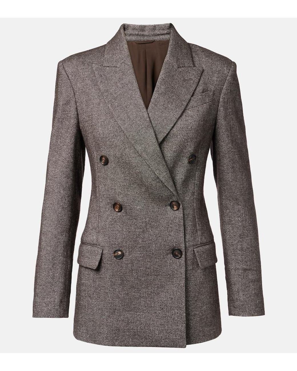 Brunello Cucinelli Gray Wool And Linen-Blend Blazer