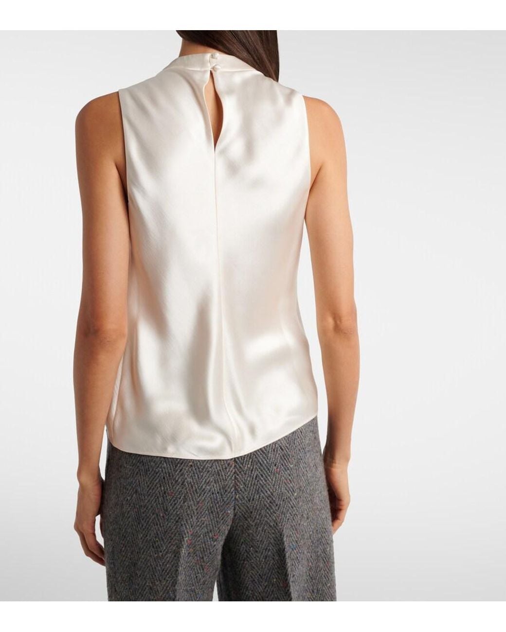 Gabriela Hearst White Melina Draped Silk Satin Top