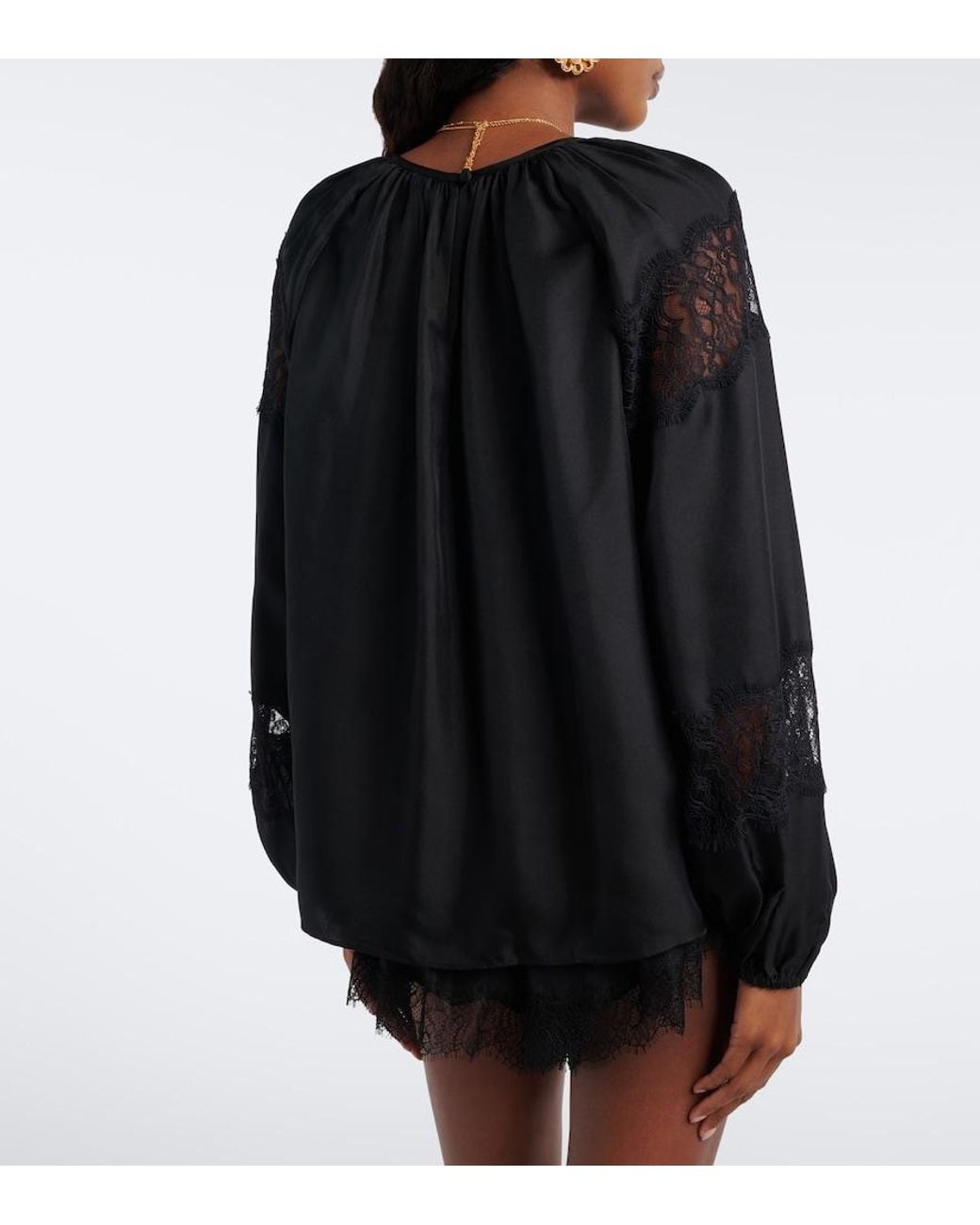 Ulla Johnson Black Bess Lace-Trimmed Silk Blouse