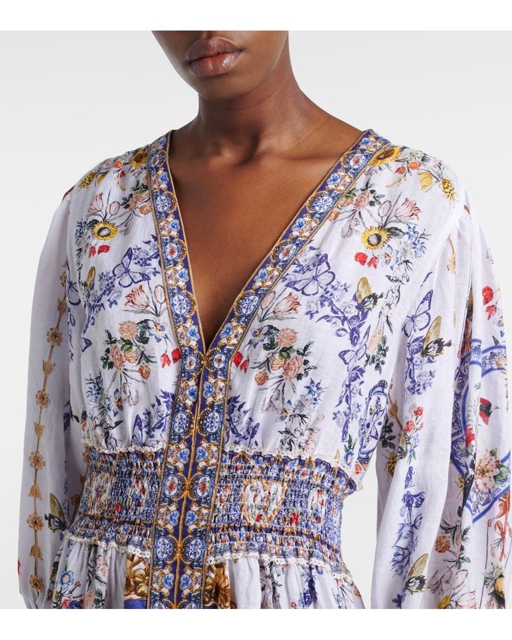 Camilla Blue Printed Linen Maxi Dress