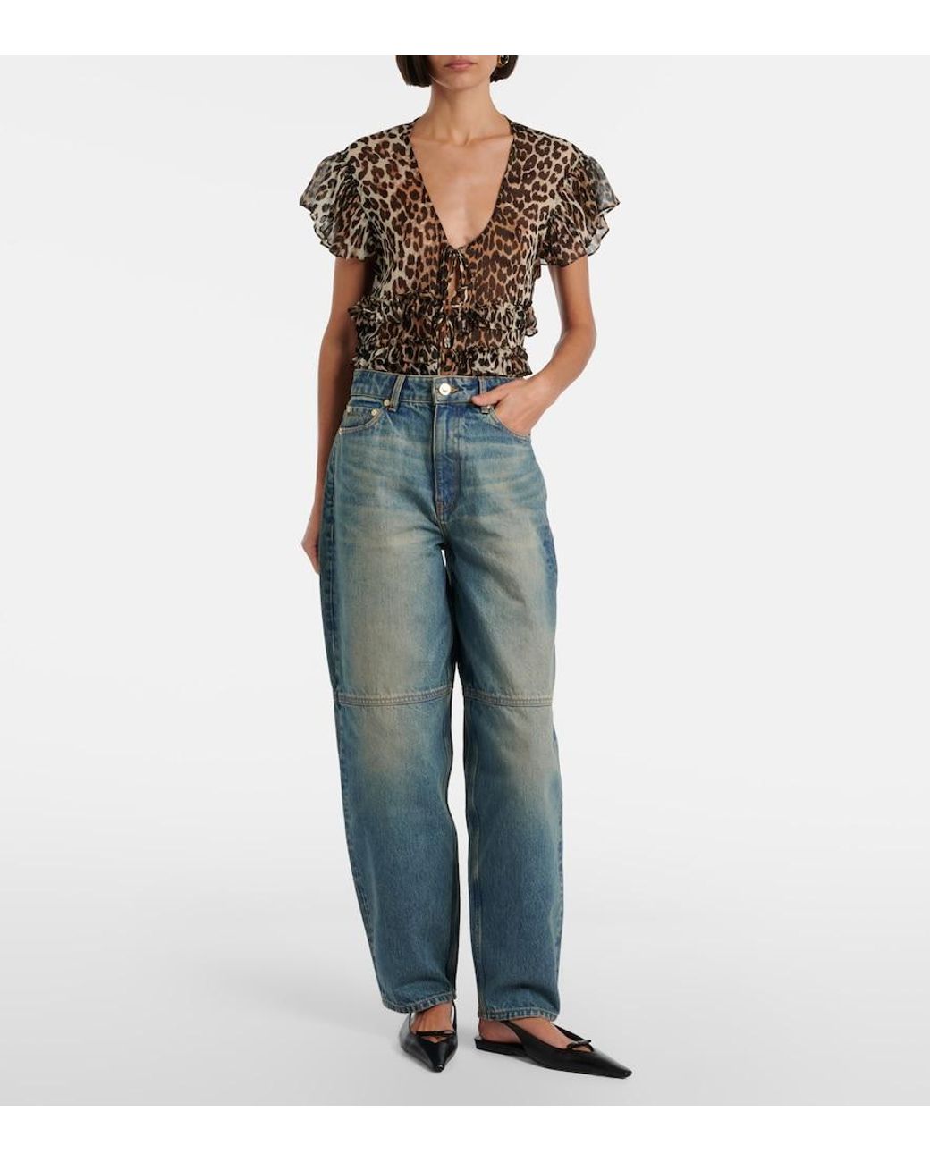 Ganni Blue Stary Barrel-Leg Jeans