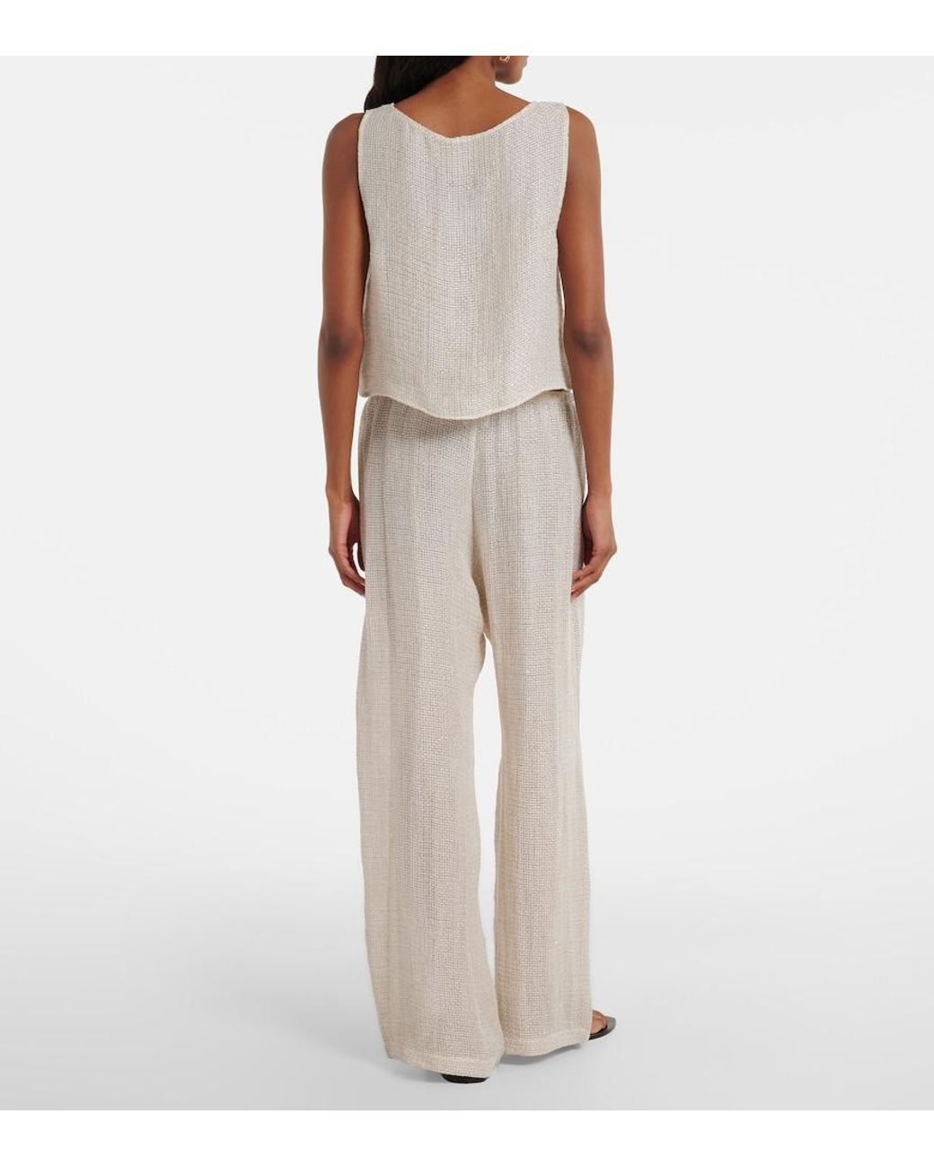 Leset Natural Stella Sequined Linen-Blend Wide-Leg Pants