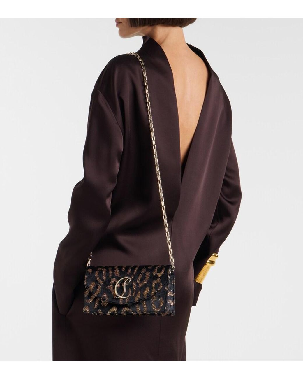 Christian Louboutin Black Leopard-Print Velvet Clutch
