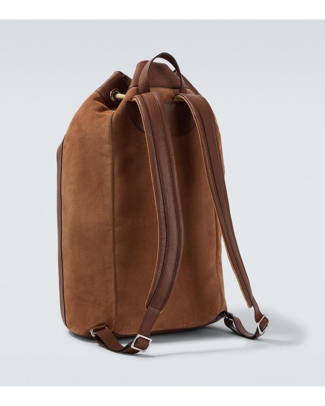 Brunello Cucinelli Brown Leather-Trimmed Suede Backpack for men