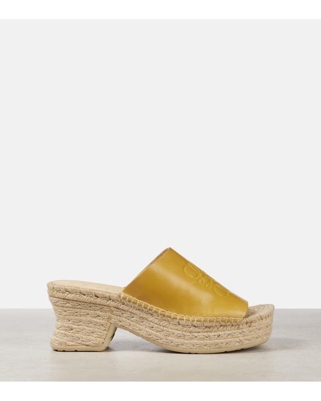 Loewe Petal Anagram Leather Espadrille Wedges in Yellow | Lyst