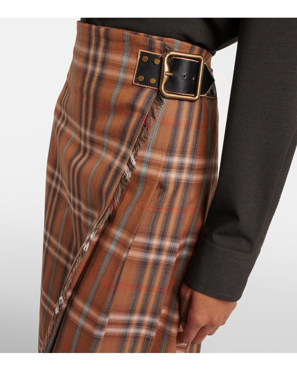 Burberry Brown Check Wool Midi Skirt