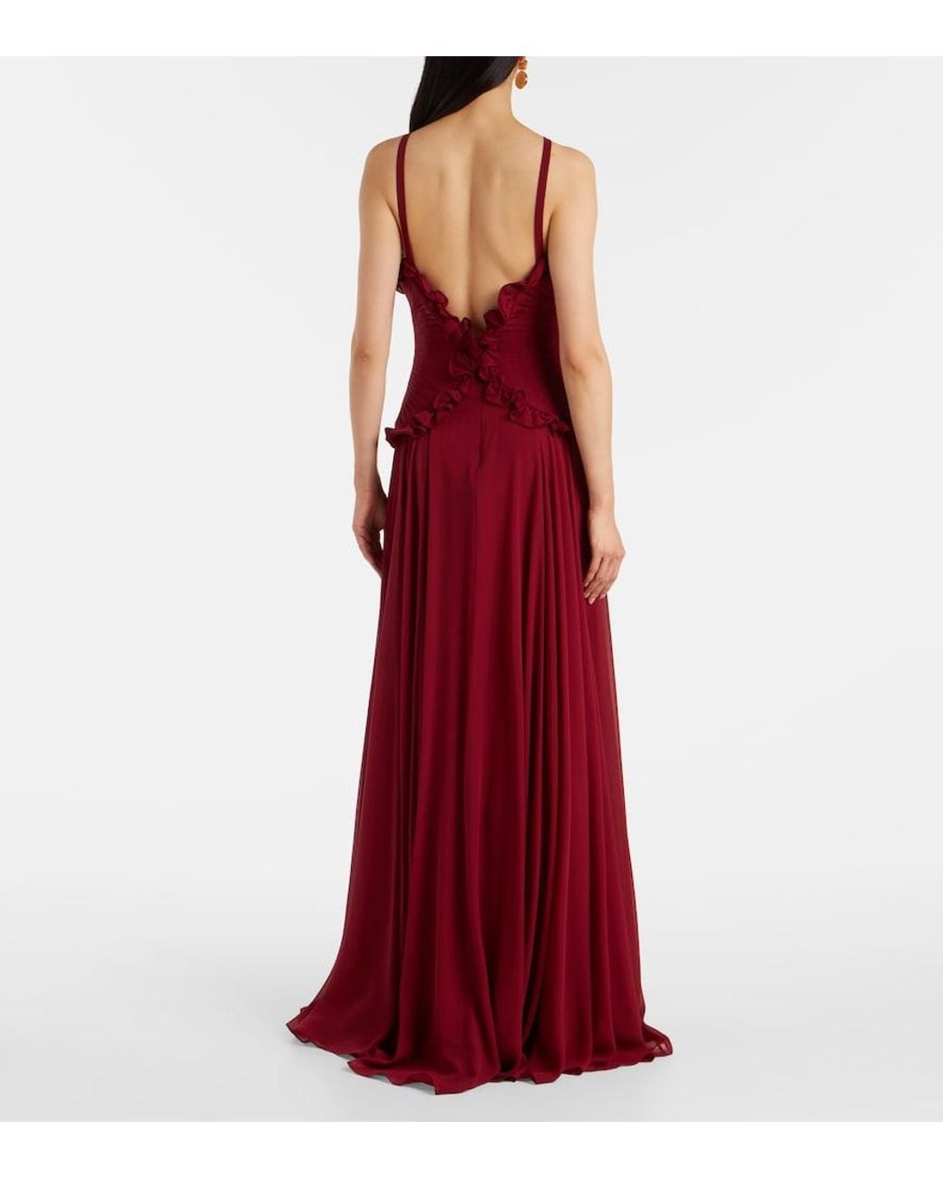 Elie Saab Red Ruffled Silk Georgette Gown