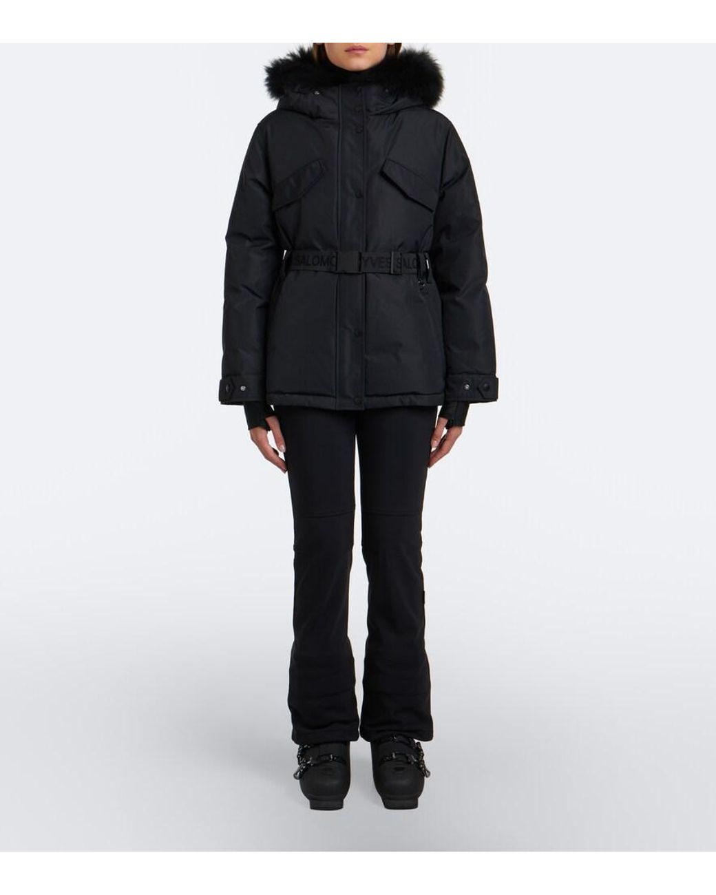 Yves Salomon Black Belted Shearling-Trimmed Ski Jacket