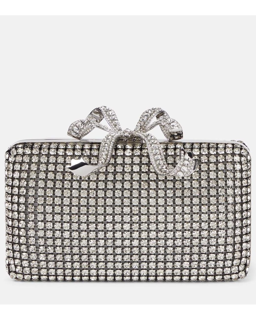 Self-Portrait Metallic Bow Small Crystal-Embellished Clutch