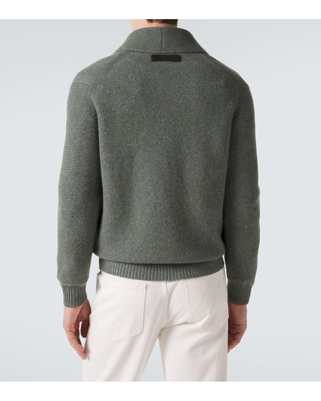 Zegna Green Waffle-Knit Cashmere And Wool Cardigan for men