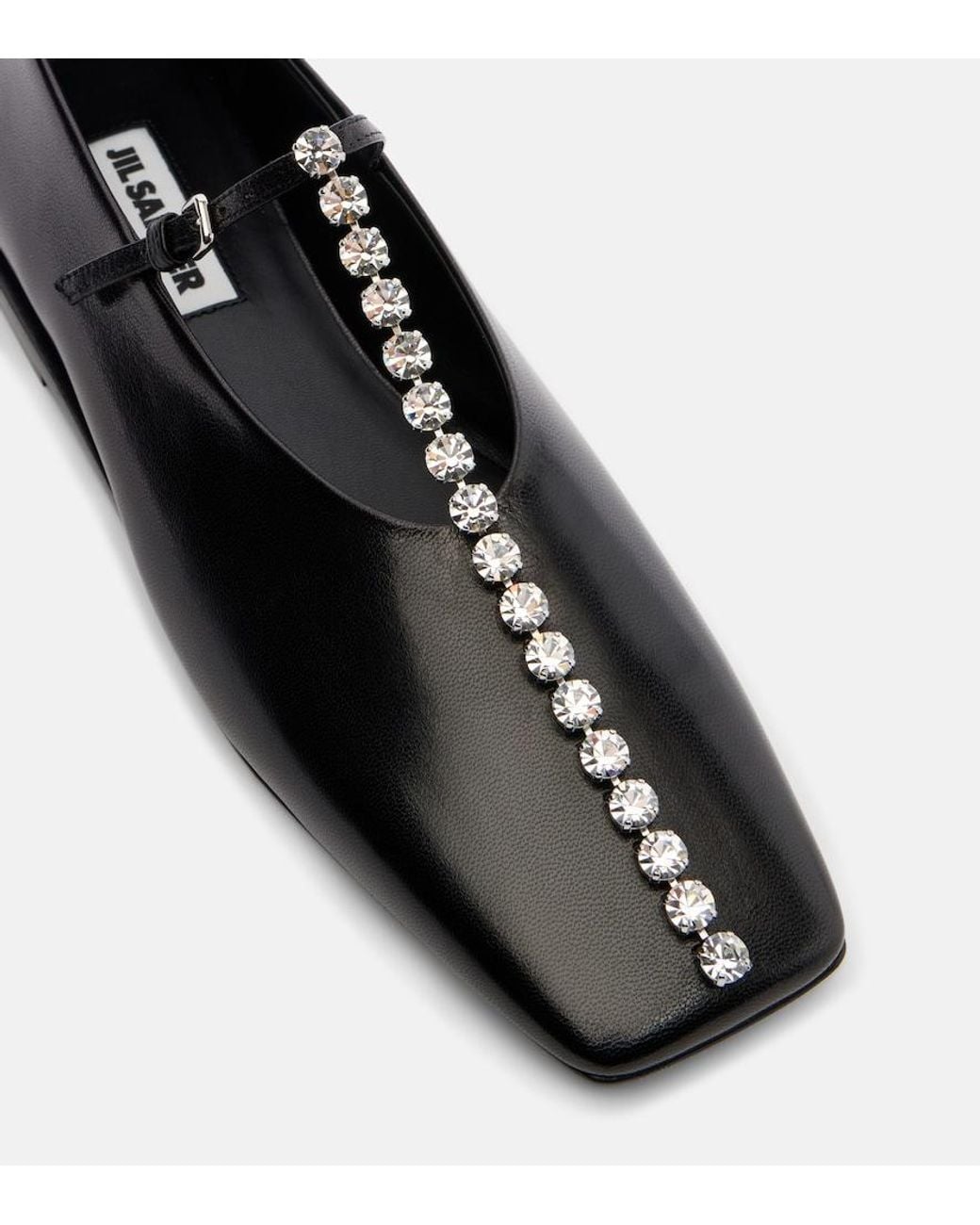Jil Sander Black Crystal-Embellished Leather Ballet Flats