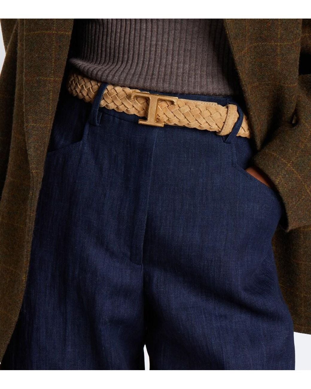 Tod's Natural T Timeless Braided Suede Belt