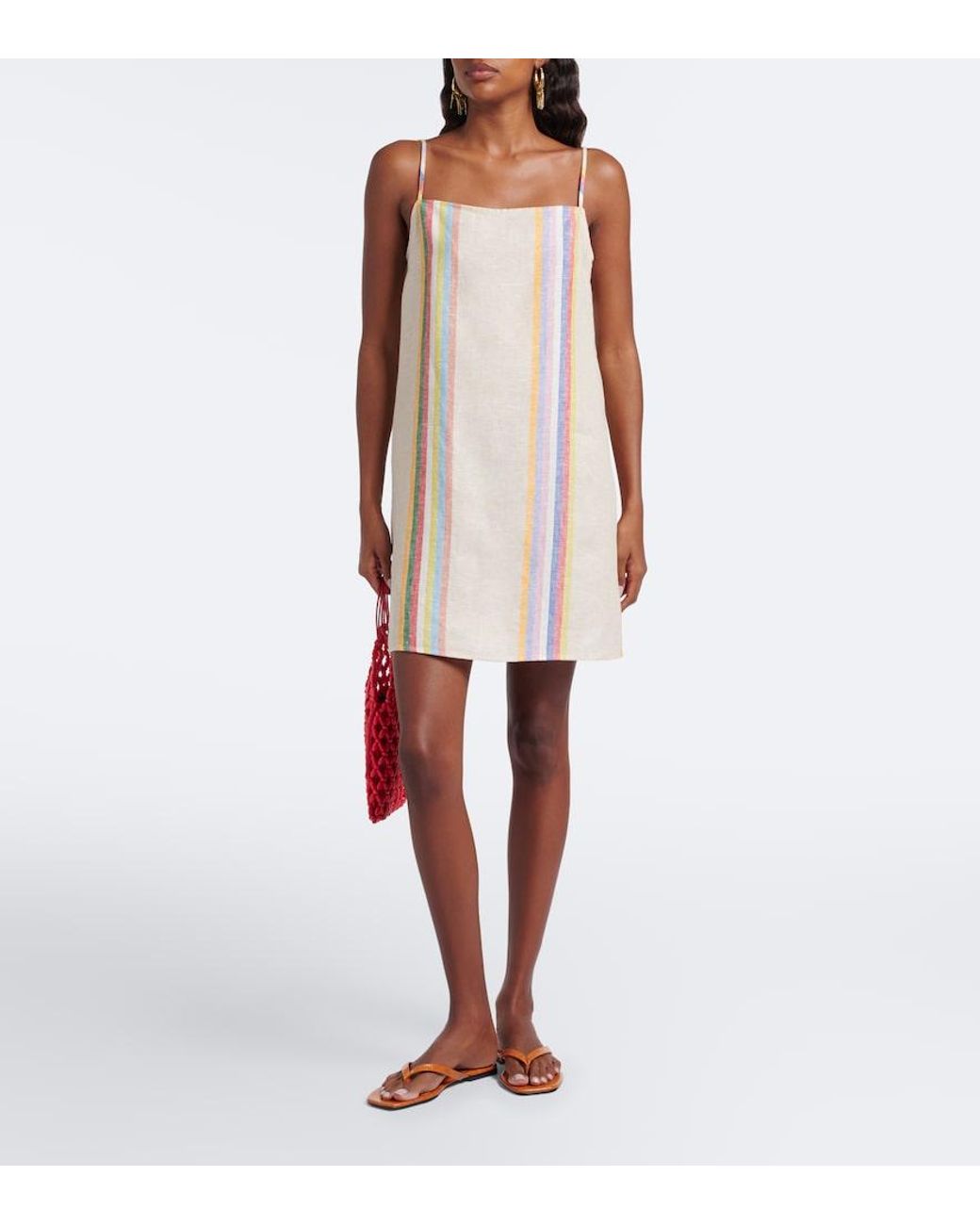 Staud White Laura Striped Linen Minidress