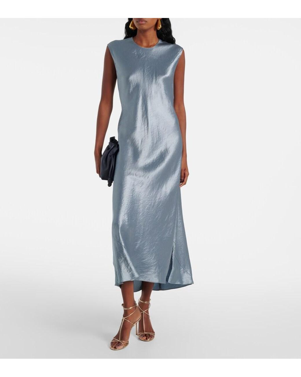 Vince Blue Satin Midi Dress