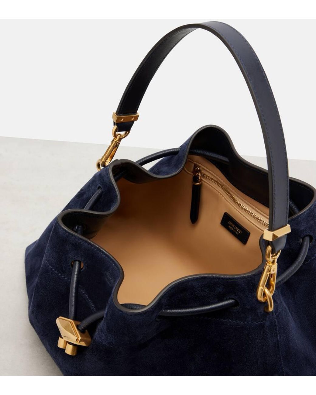 Jimmy Choo Blue Cinch Suede Bucket Bag