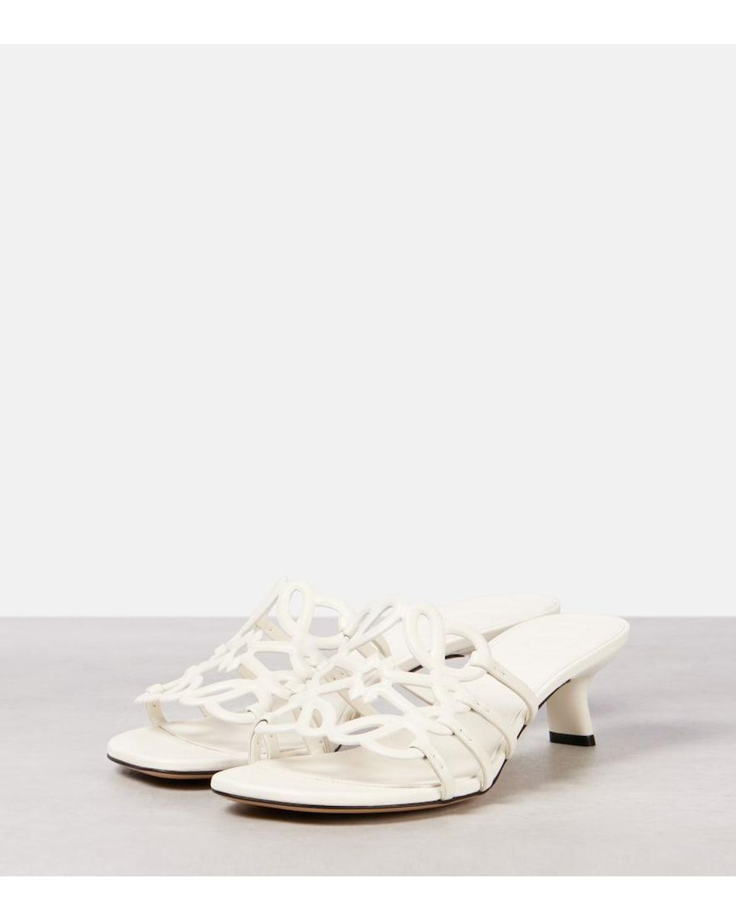 Loewe White Anagram Leather Mules