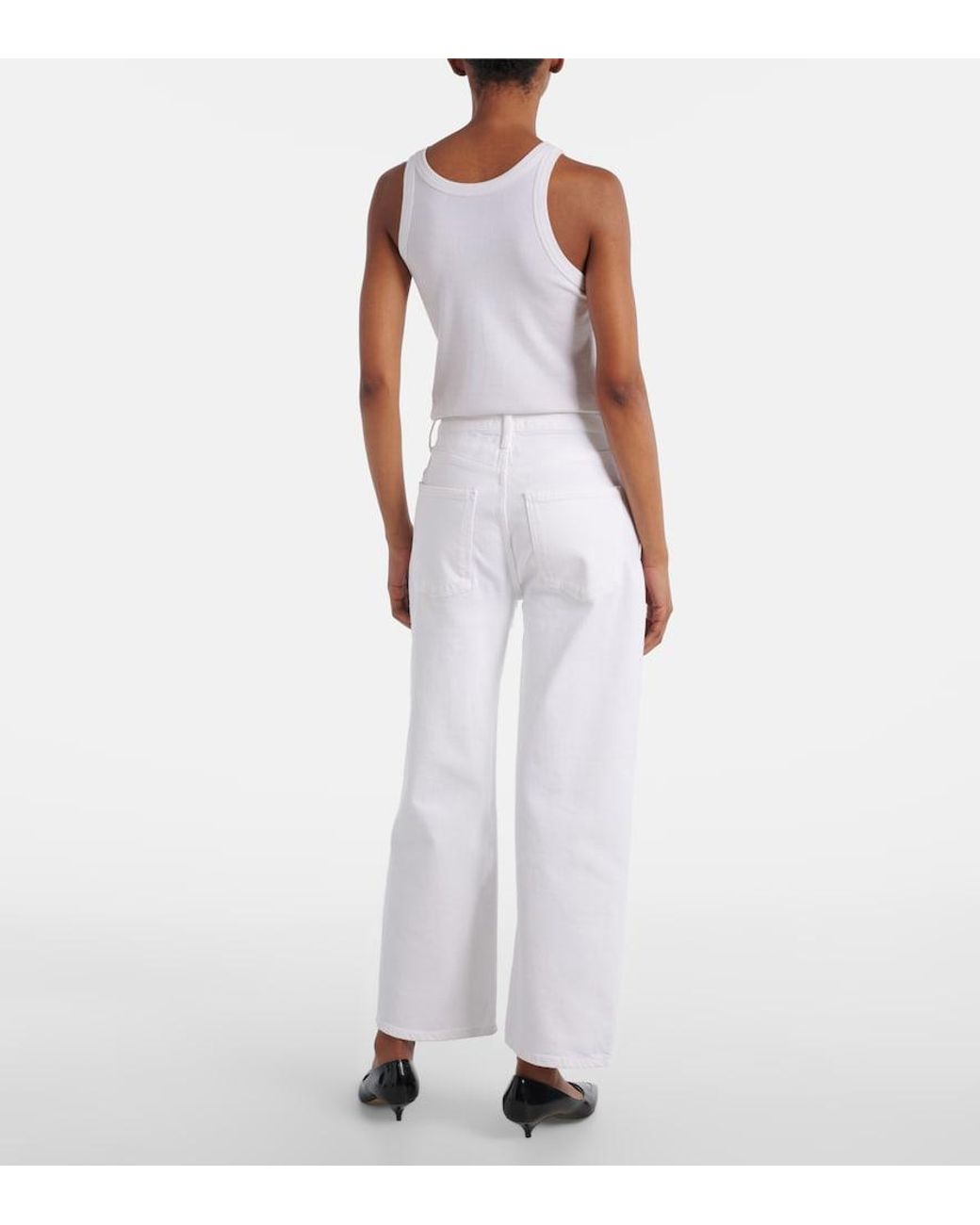 Agolde White Harper Crop Mid-Rise Wide-Leg Jeans