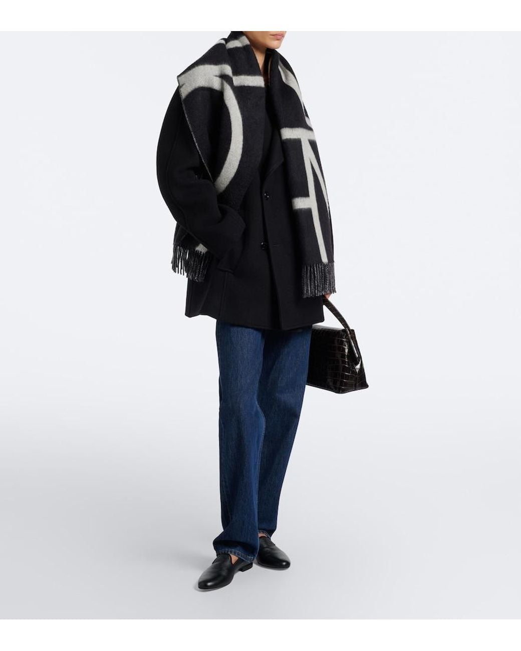 Totême Black Fringed Virgin Wool Scarf