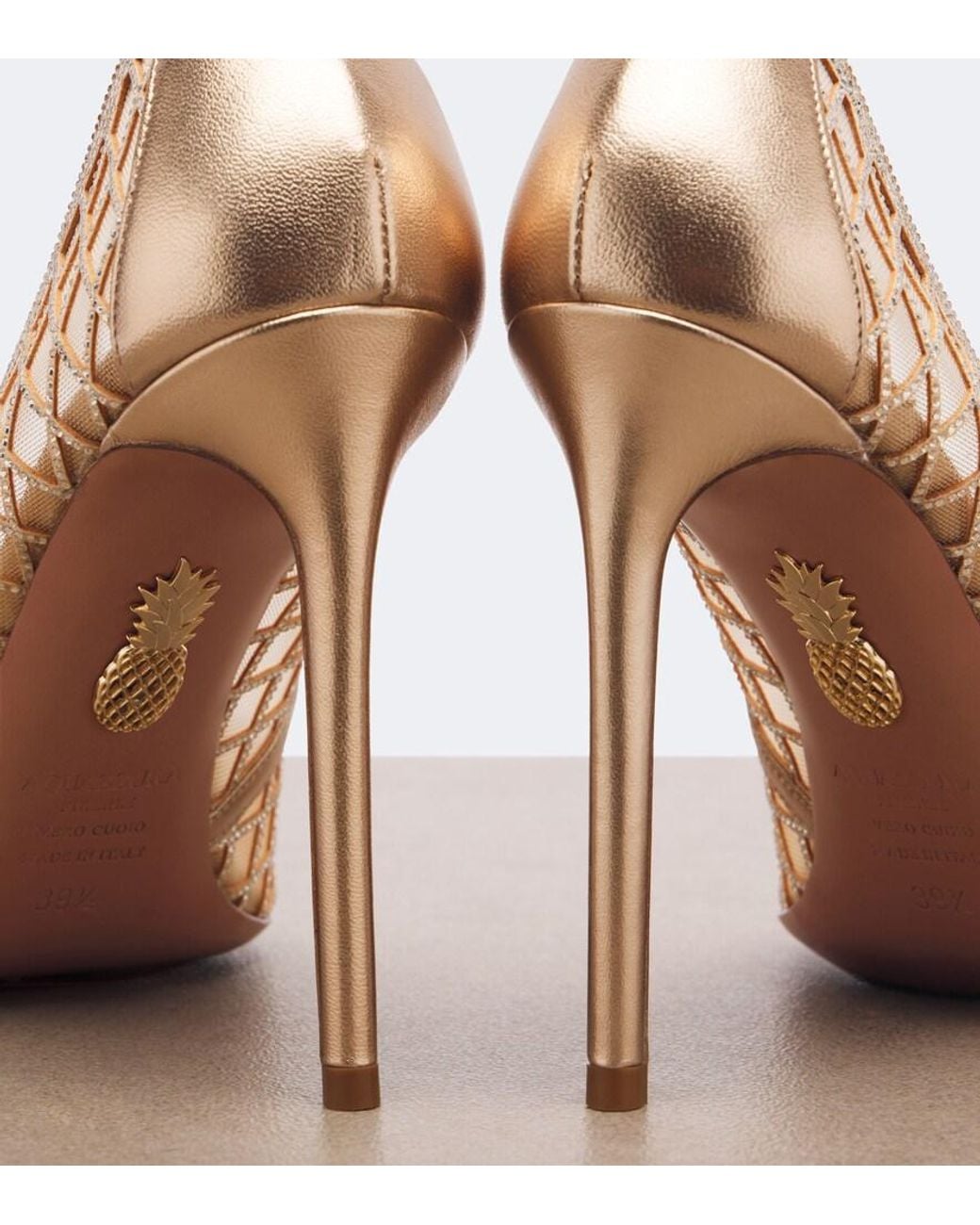 Aquazzura Natural Lumiere Embellished Mesh Pumps