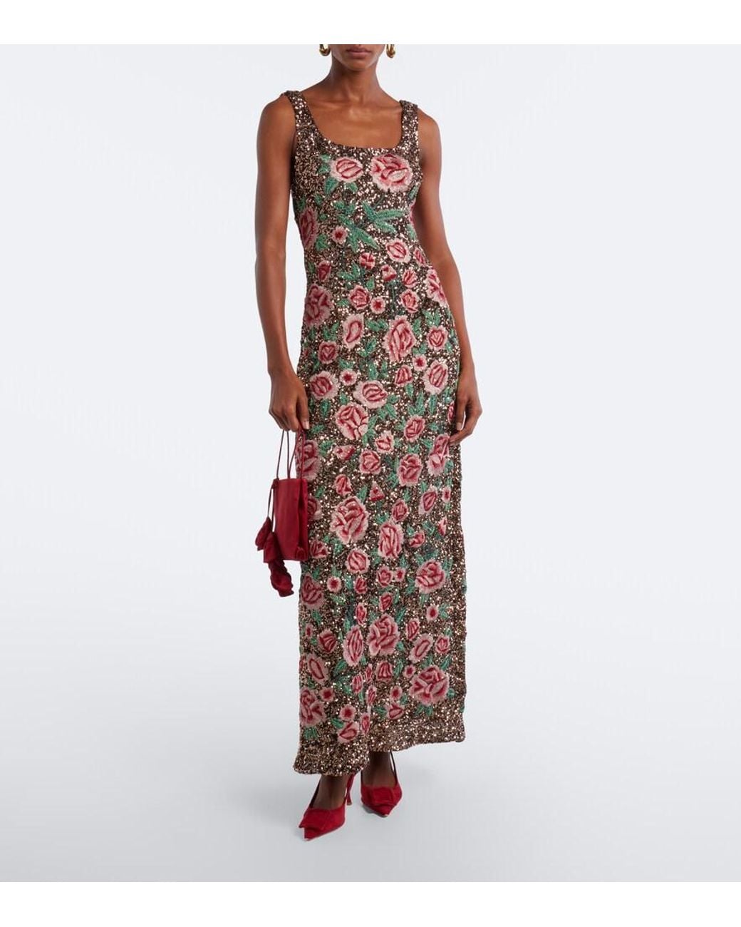 La Fuori Purple Antique Bloom Sequined Gown