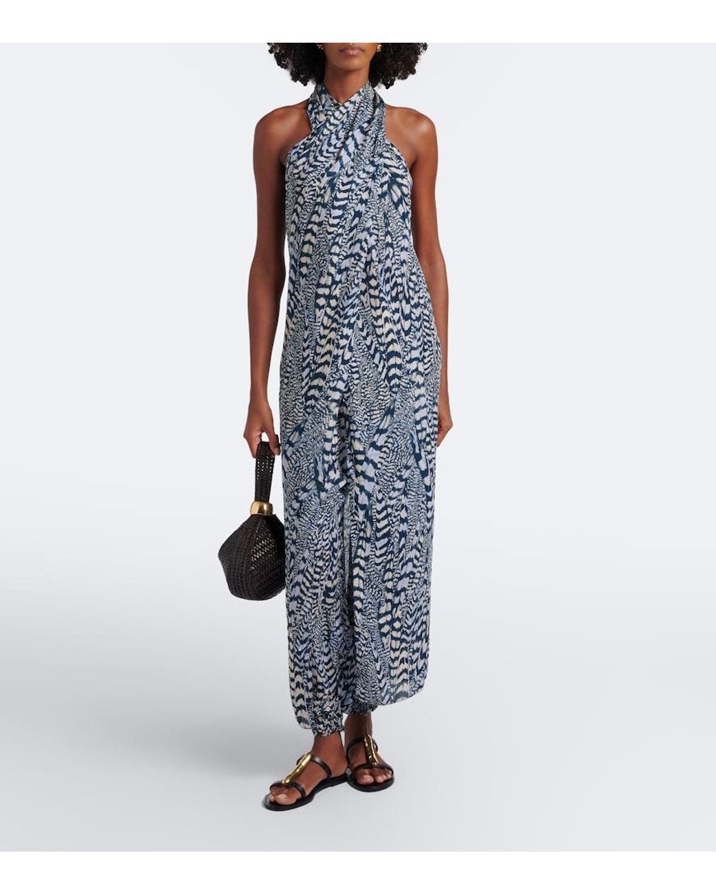 Johanna Ortiz Blue Whispered Motion Silk Georgette Balloon Pants