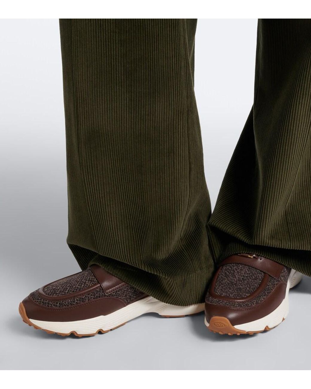 Tod's Brown Leather-Trimmed Knitted Slip-On Shoes