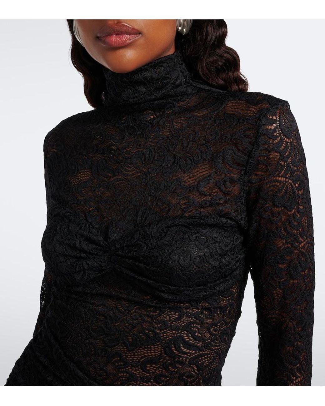 Bananhot Black Francisca Ruched Lace Minidress