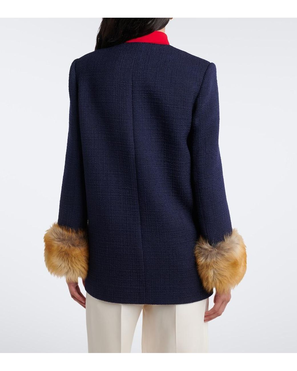Valentino Garavani Blue Shearling-Trimmed Wool-Blend Tweed Jacket
