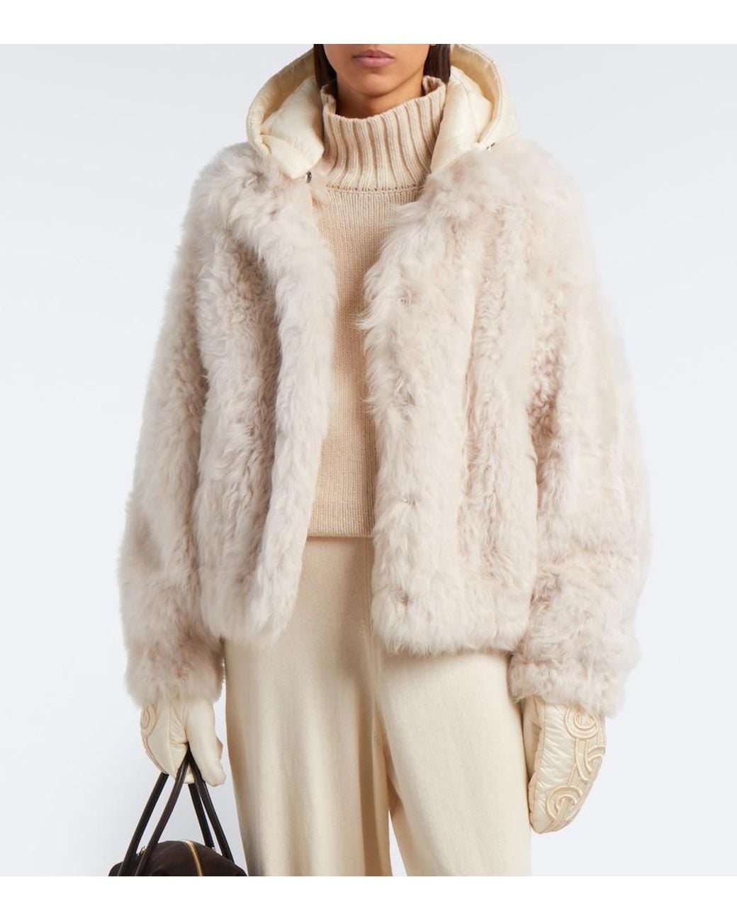 Bogner Natural Liz Hooded Shearling Ski Jacket