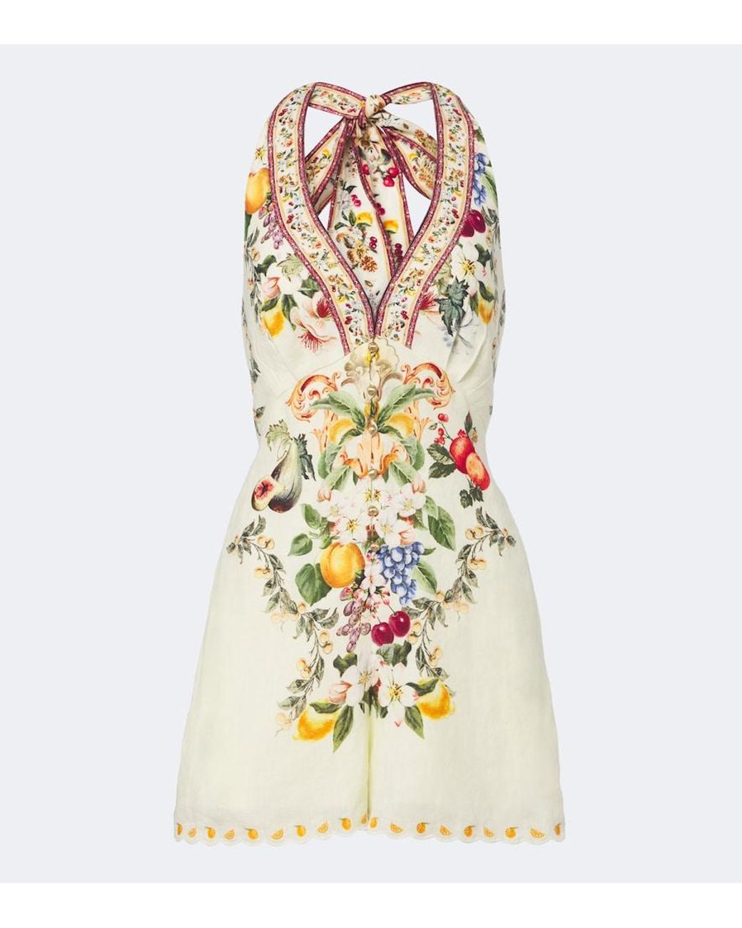 Camilla Metallic Embellished Halterneck Linen Romper