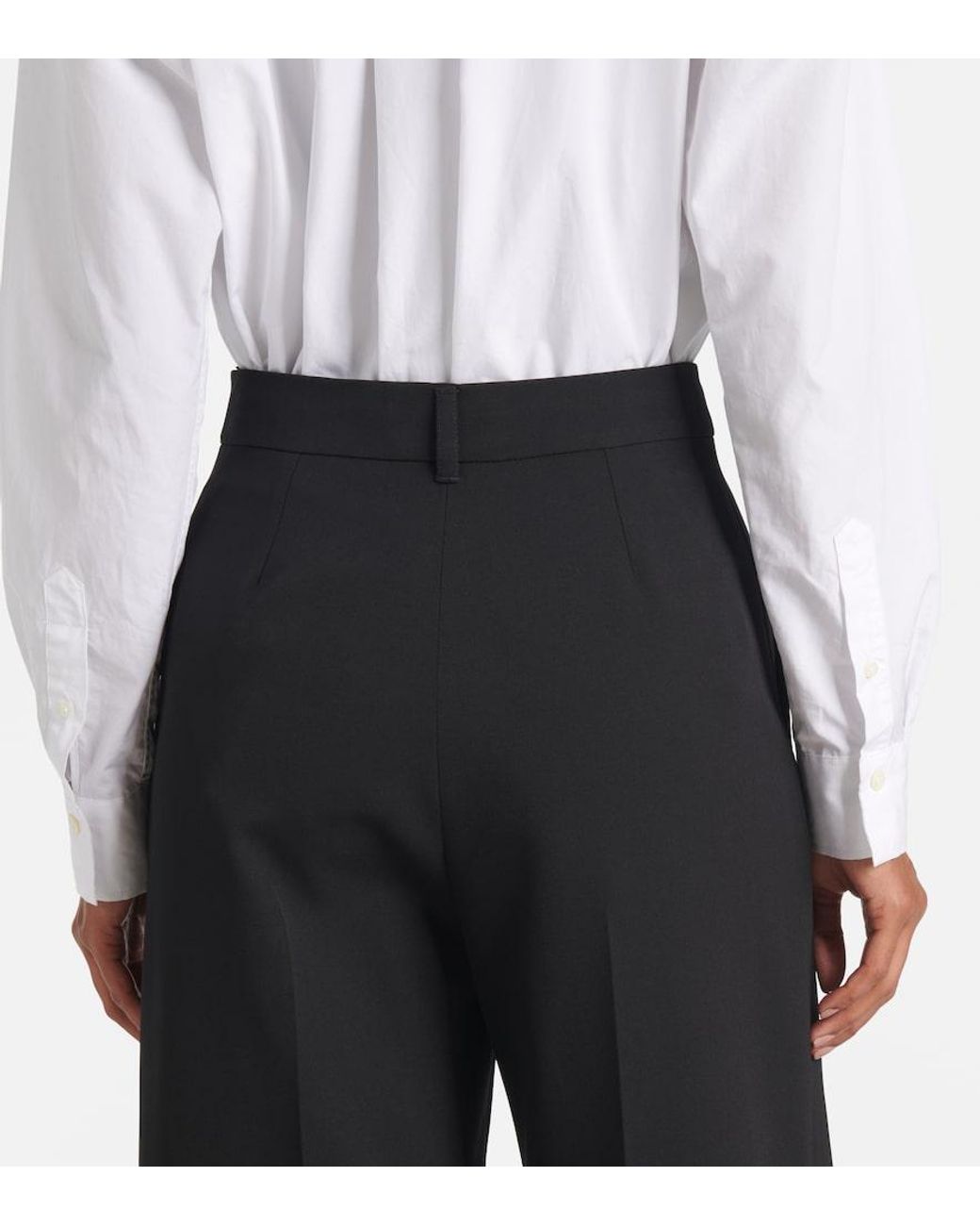 Stella McCartney Black High-Rise Wool-Blend Wide-Leg Pants