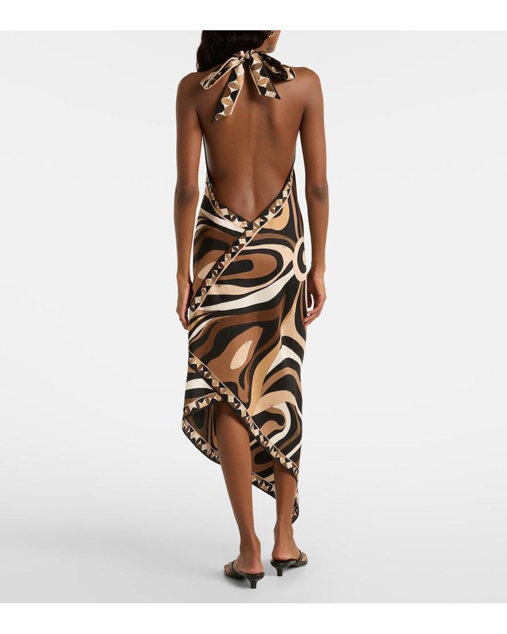 pucci marmo halterneck satin jersey maxi dress Silk Midi in White organza v-neck dress
