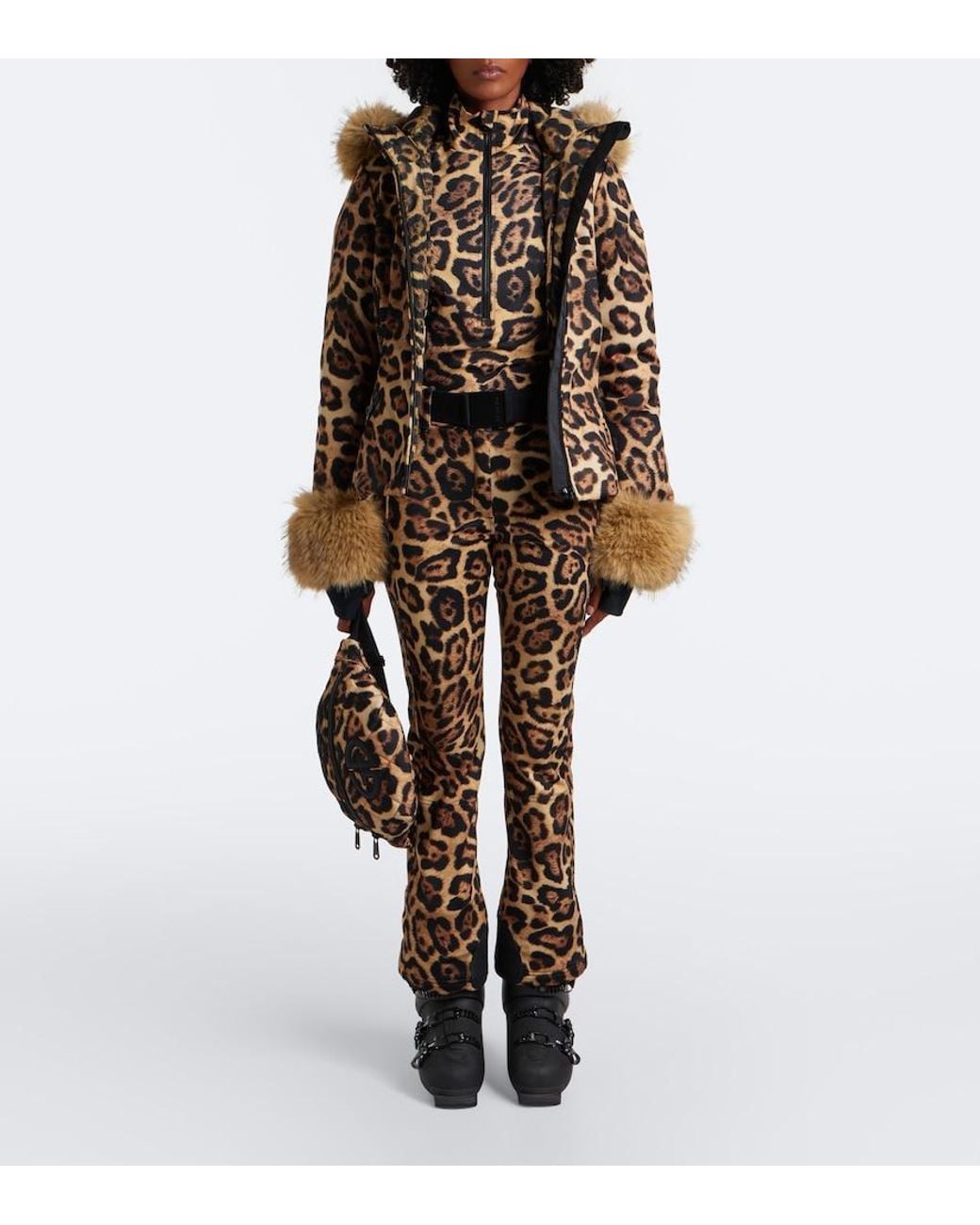 Goldbergh Brown Leona Leopard-Print Half-Zip Ski Top