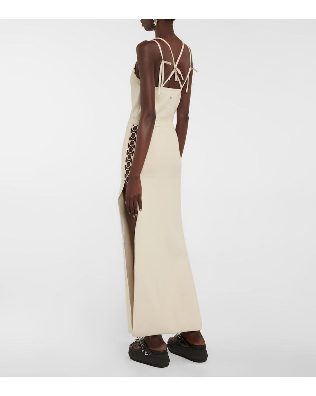 Rabanne White Embellished Knit Midi Dress