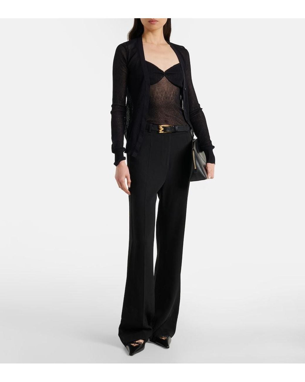 Victoria Beckham Black Knitted Cotton-Blend Camisole