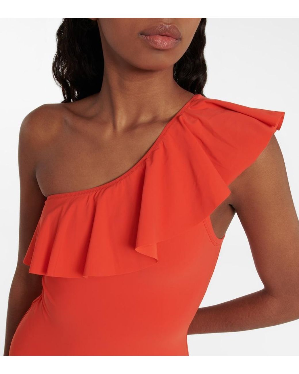 Isabel Marant Red Sicilya One-Shoulder Swimsuit