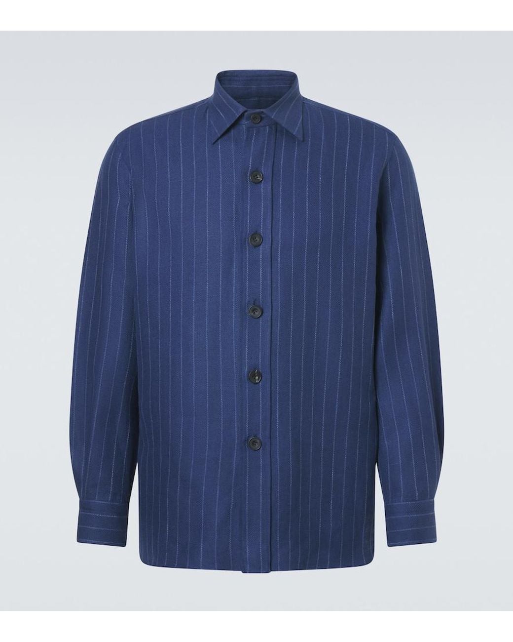 Rubinacci Blue Striped Linen And Wool Shirt for men