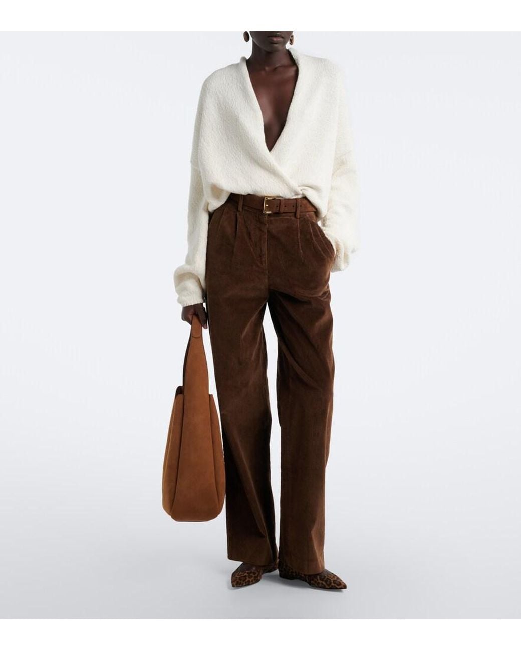 AYA MUSE Brown Aven Cotton-Blend Corduroy Wide-Leg Pants