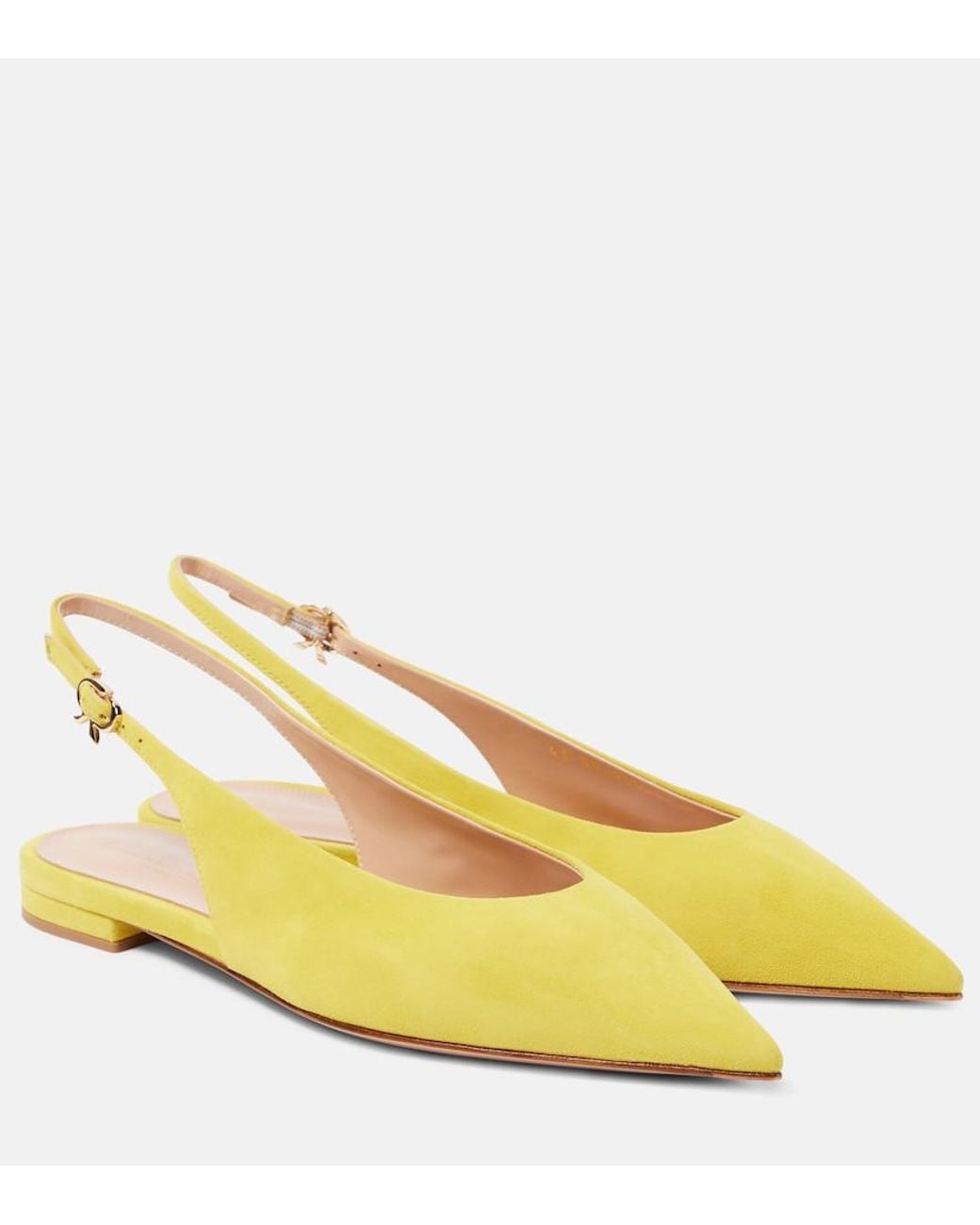 Gianvito Rossi Yellow Suede Slingback Flats