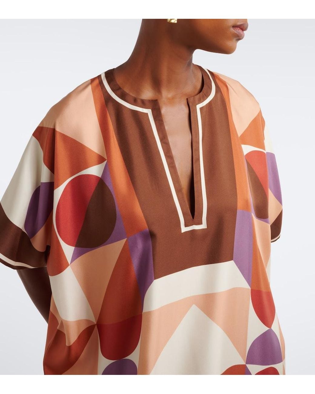 Eres Red Berry Printed Silk Twill Kaftan