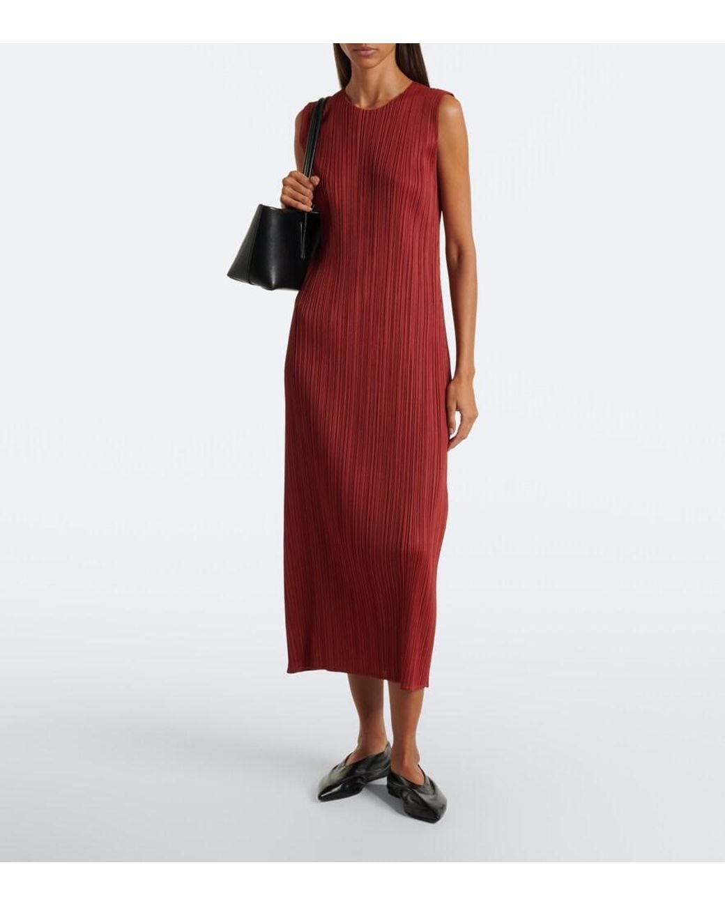 Pleats Please Issey Miyake Red Monthly Colors: September Pleated Midi Dress