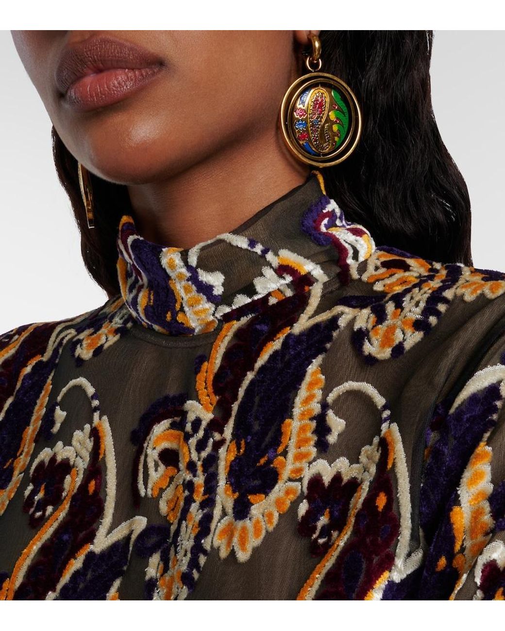 Etro Black Paisley Semi-Sheer Top
