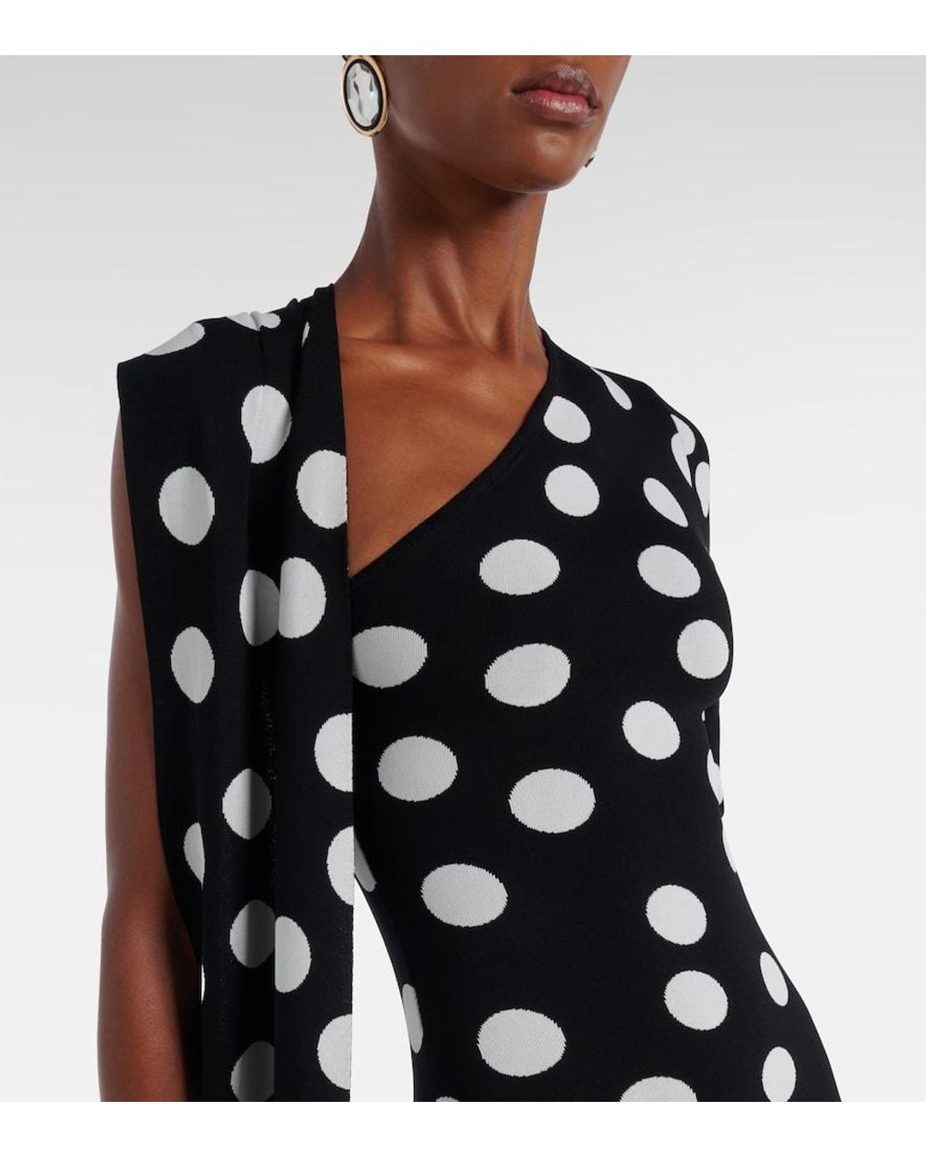David Koma Black Polka-Dot Scarf-Detail Gown