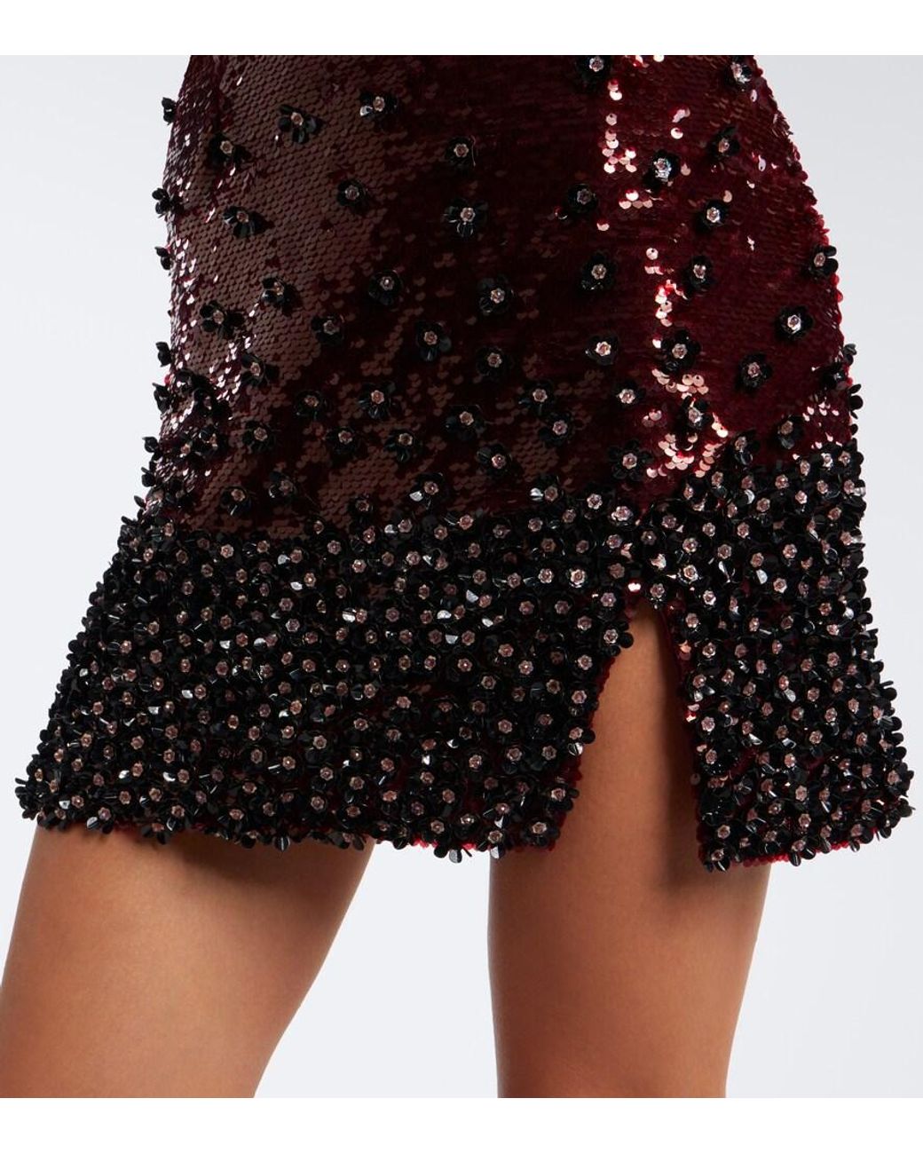 La Fuori Red Embellished Floral Minidress
