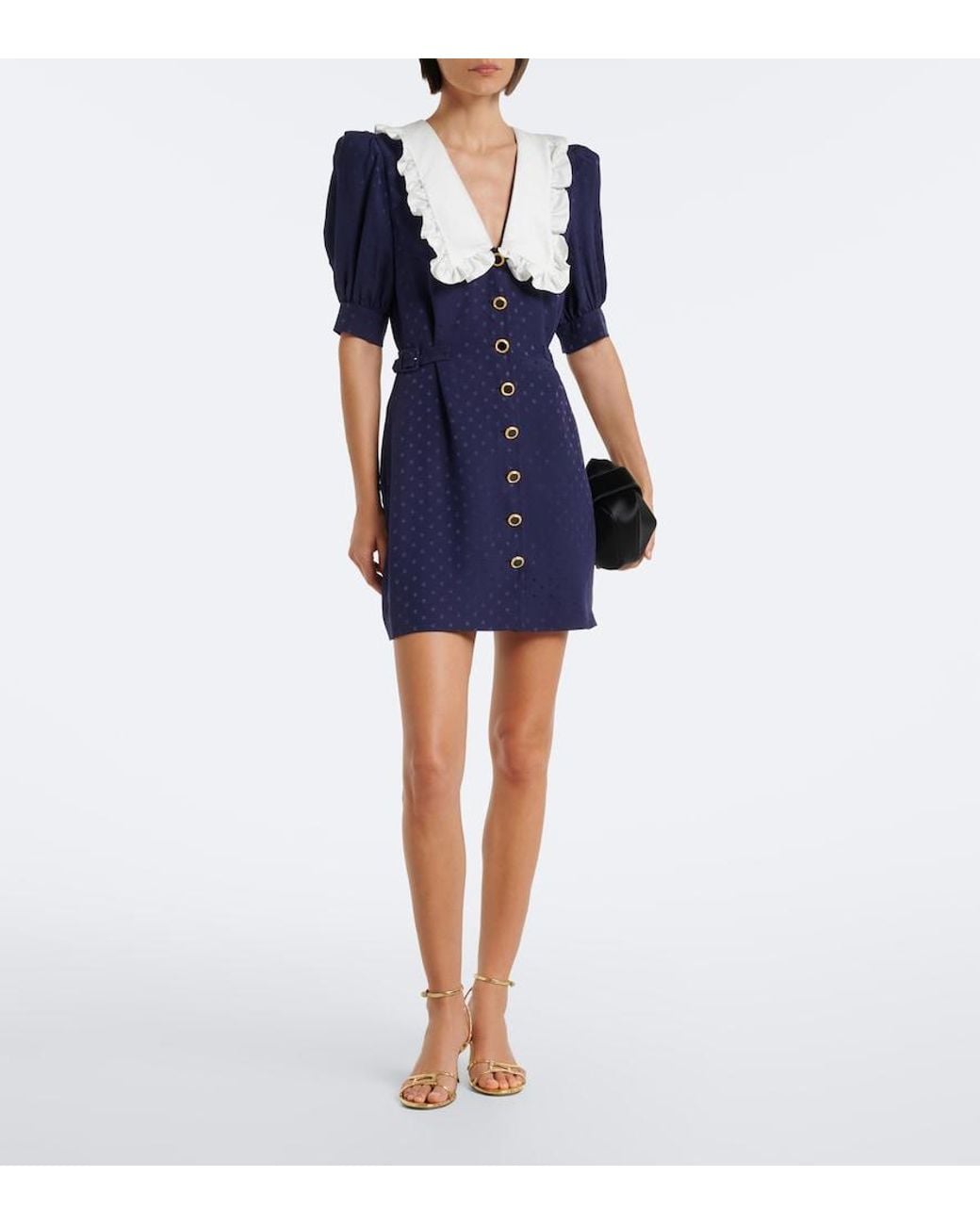 Alessandra Rich Blue Belted Silk Jacquard Minidress