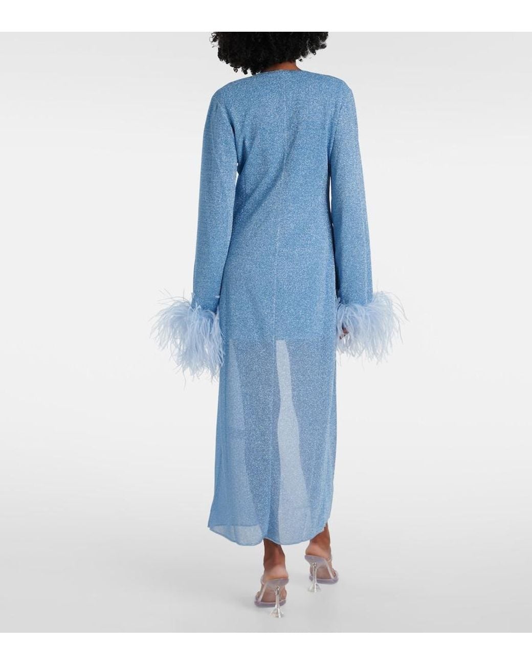 Oseree Blue Lumiere Plumage Feather-Trimmed Robe
