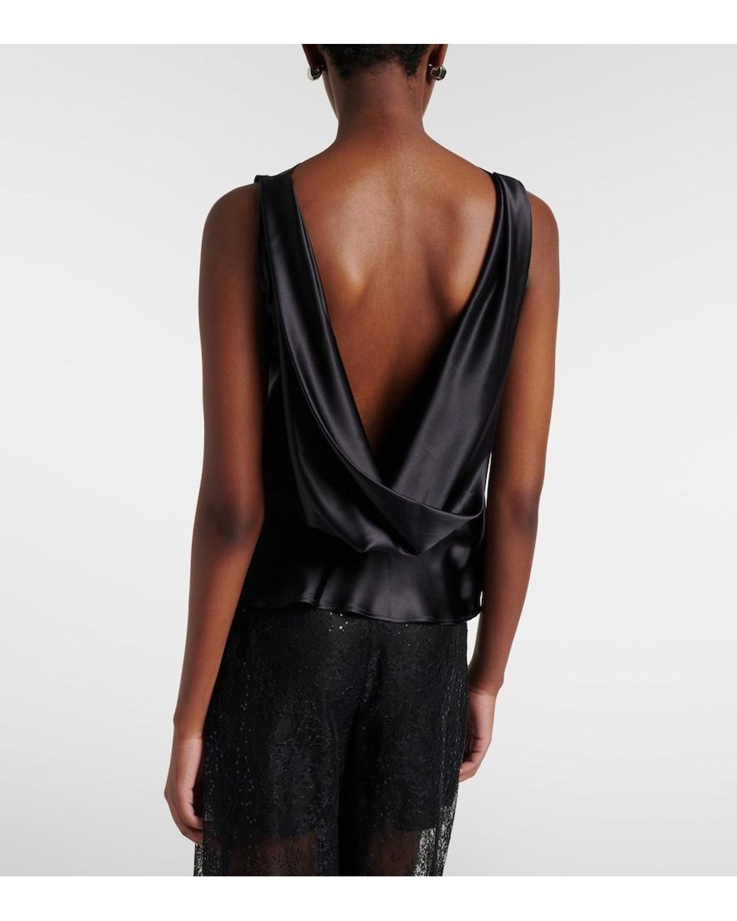 Nina Ricci Black Silk-Blend Satin Top