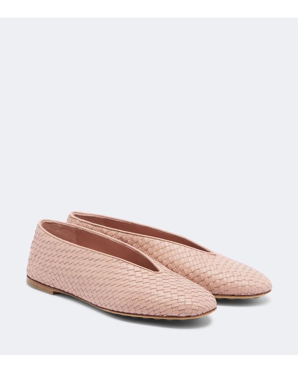 Bottega Veneta Pink Rosa Intrecciato Leather Ballet Flat